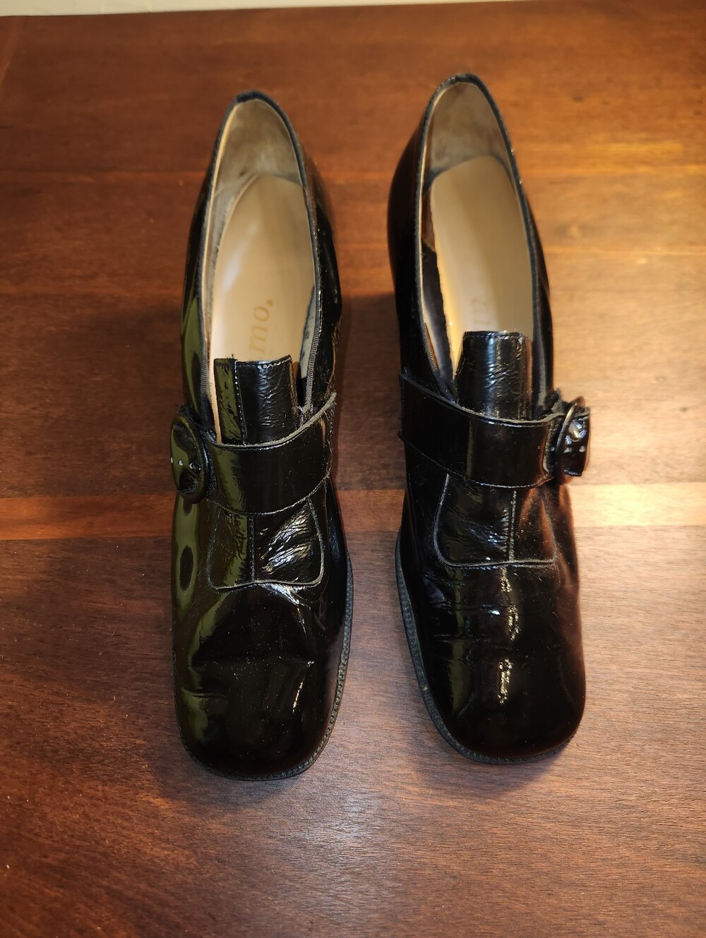 Vintage 60s Black Patent Leather Women’s Slip-On Higher Heel Loafers